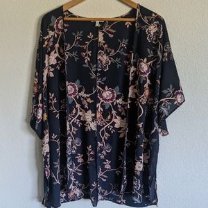 Kimono Style Navy Floral Print Cover-up Shrug